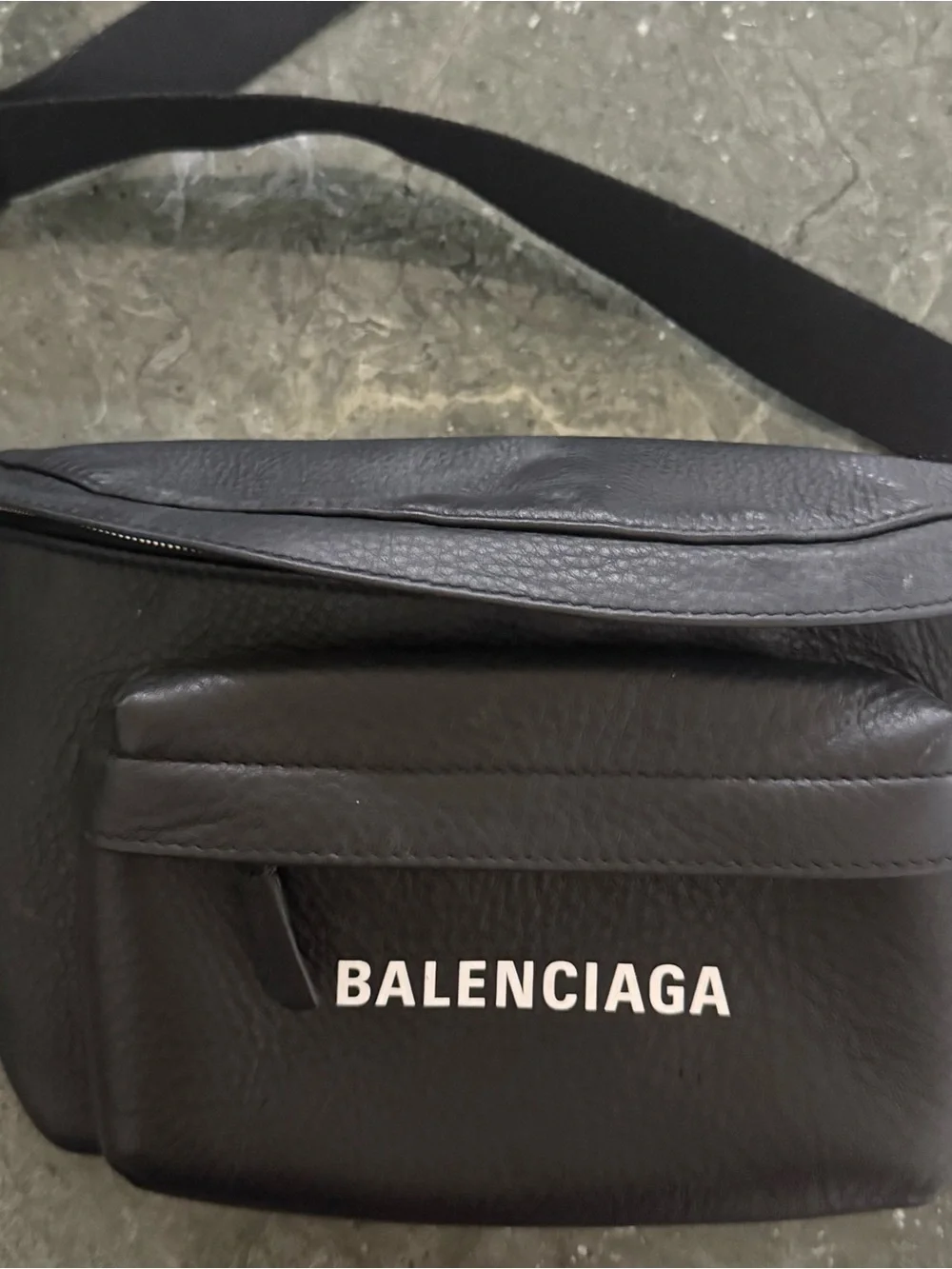 Balenciaga Black Leather Logo Belt Bag with White